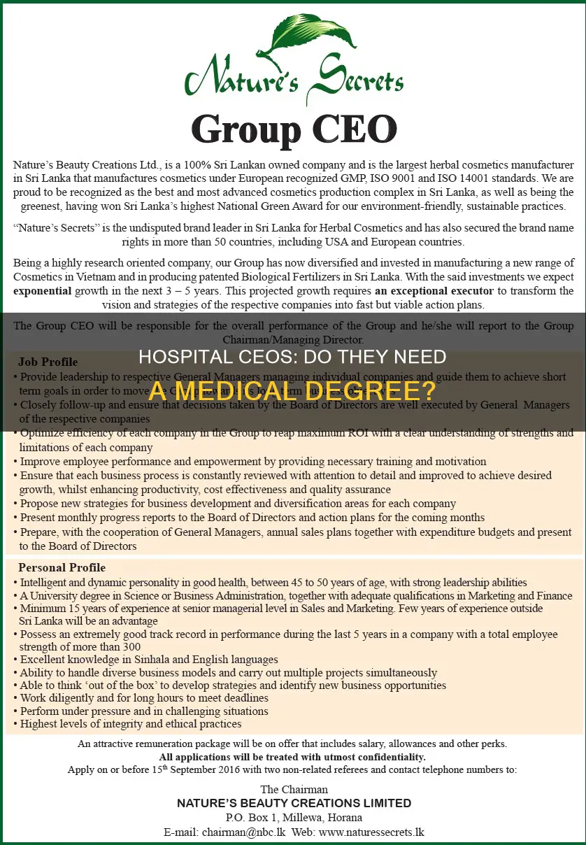 do hospital ceos have to be doctors