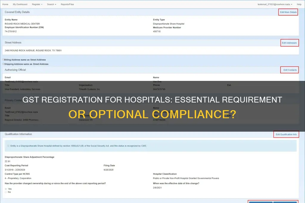 do hospitals need gst registration
