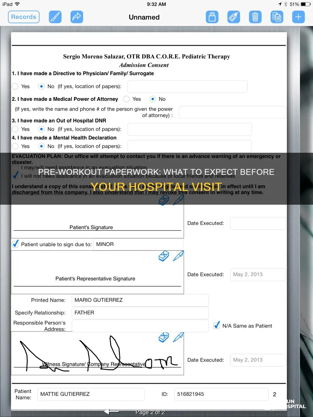 does the hospital send pre workout paperwork