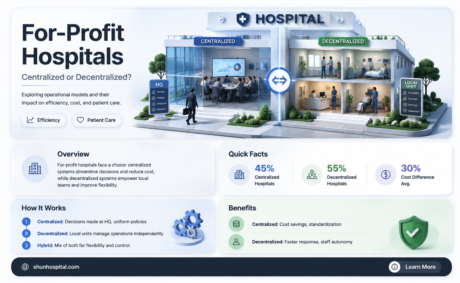 are for profit hospitals centralized or decentralized