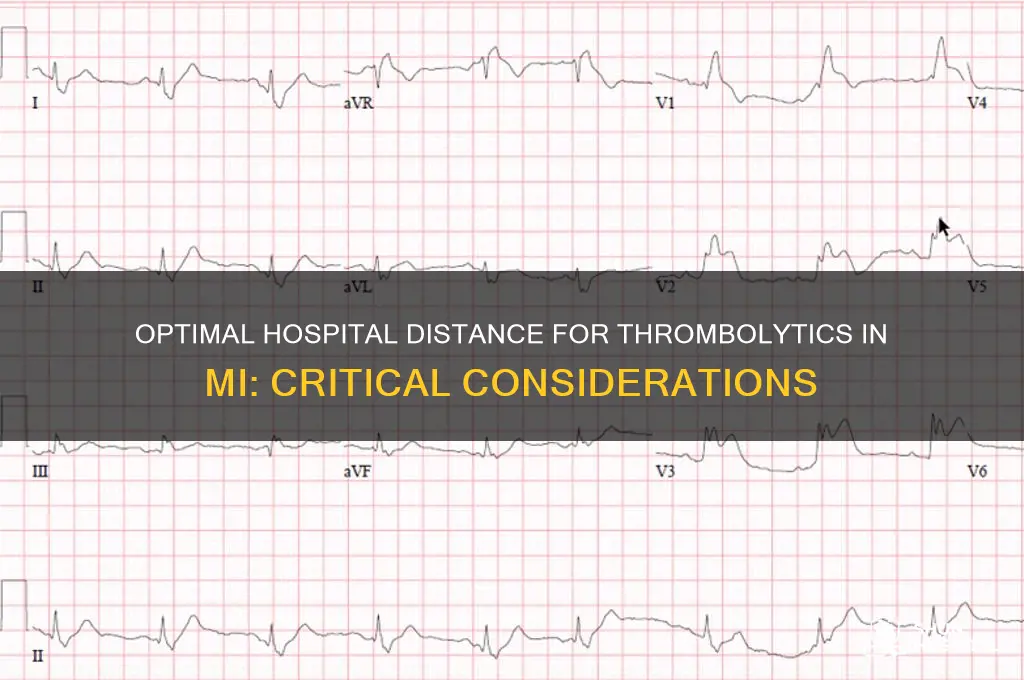 how far should hospital be before giving thrombolytics for mi