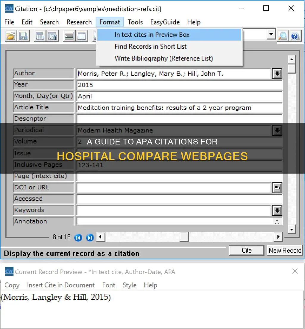 how to apa cite hospital compare webpage