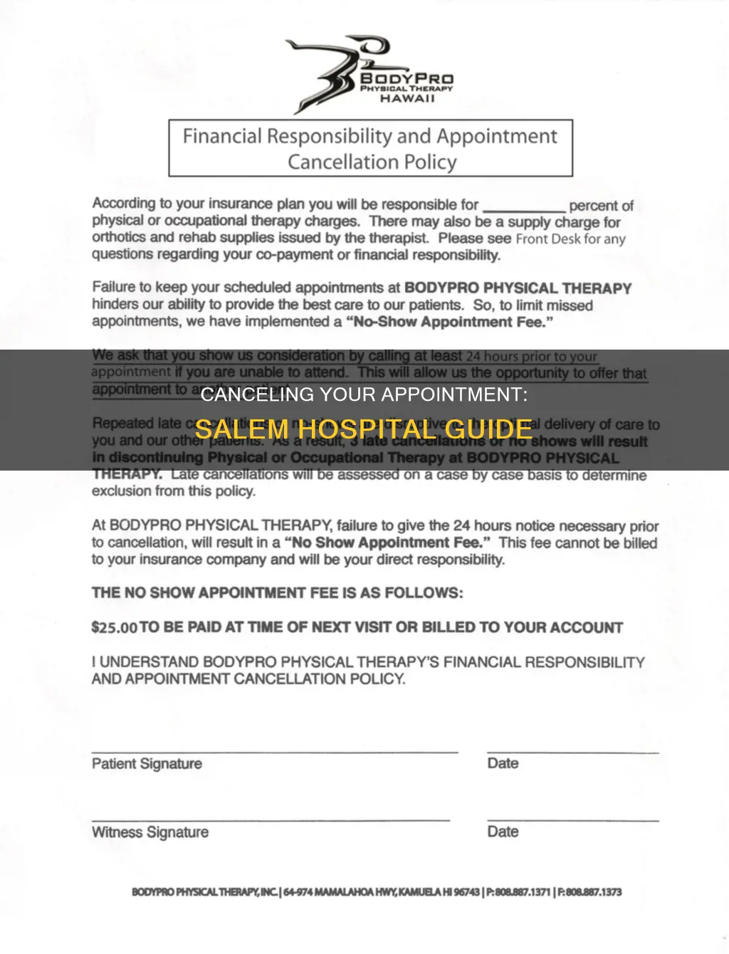 how to cancel appointment at salem hospital