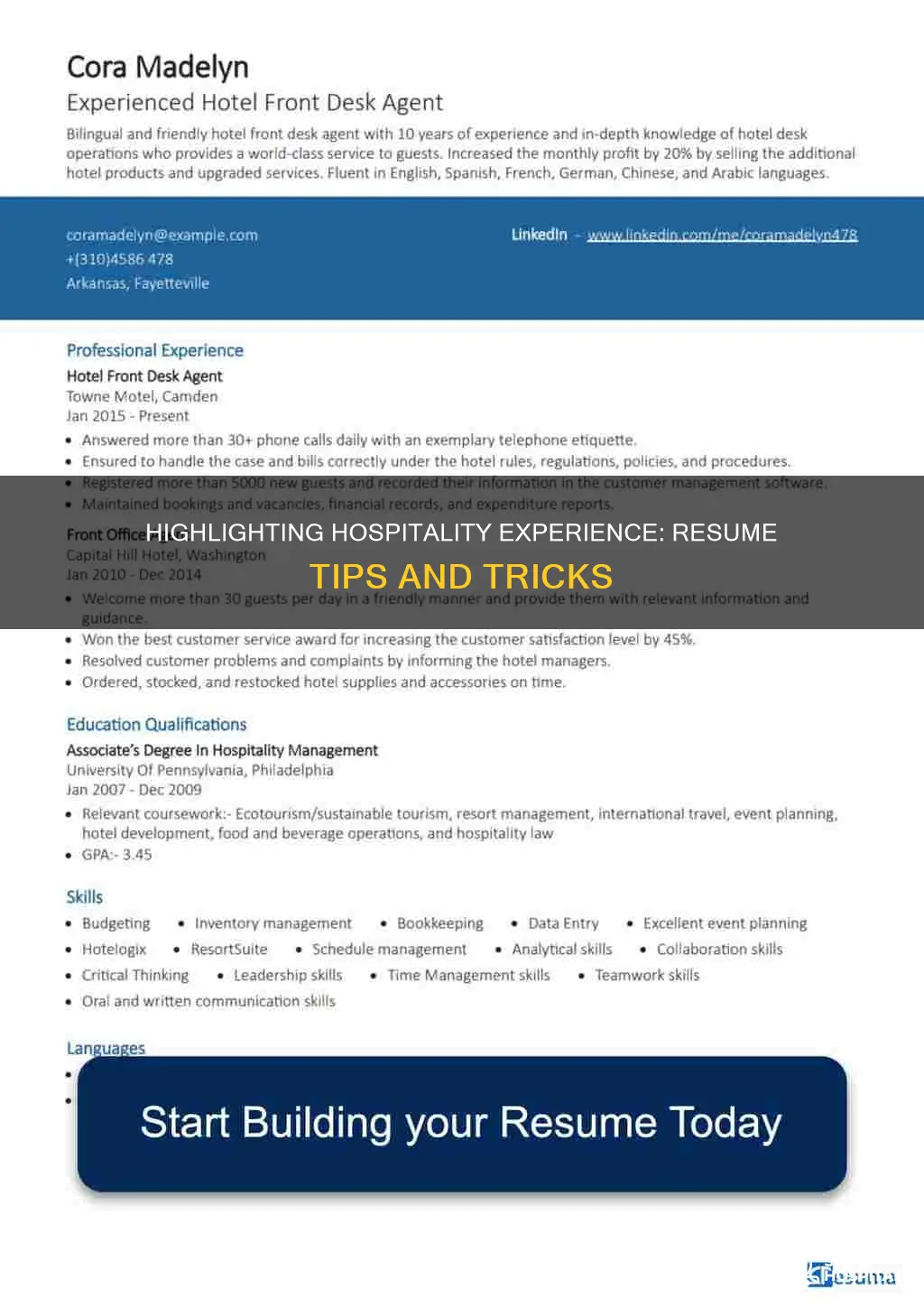how to describe hospitality experience on resume