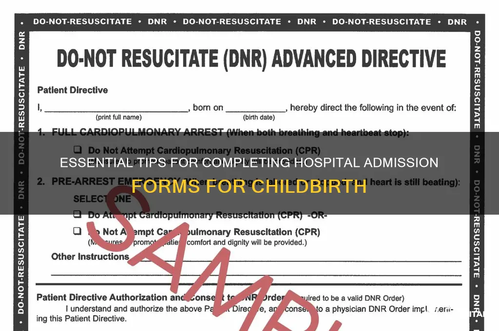 how to fill out hospital admission form to give birth