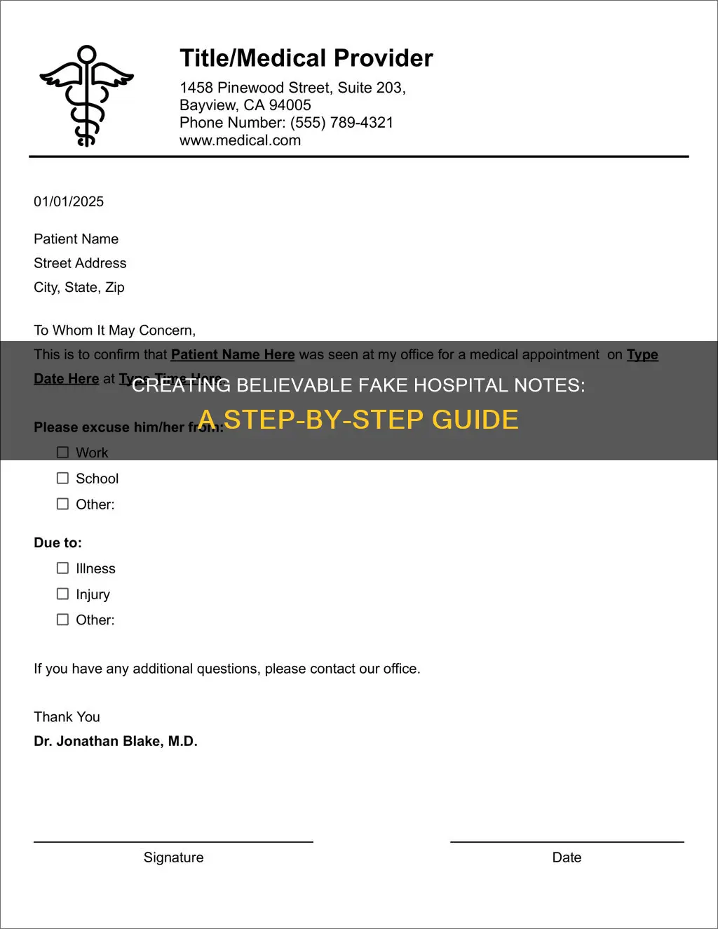 how to make a fake hospital note