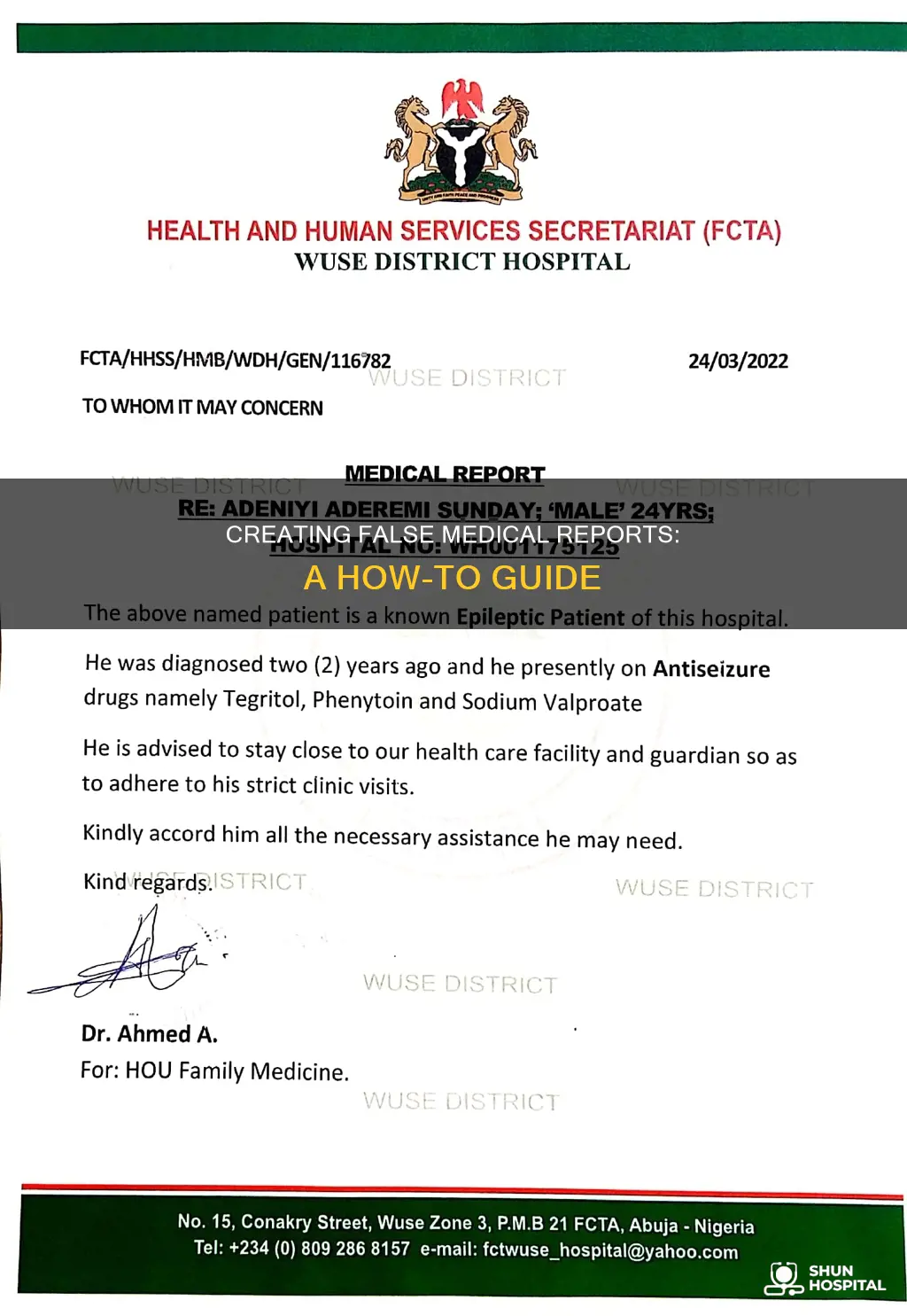 how to make a fake hospital report