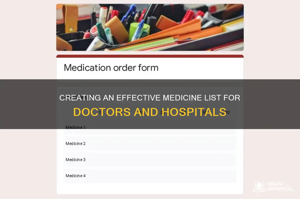 how to make mecidine list for doctor or hospital