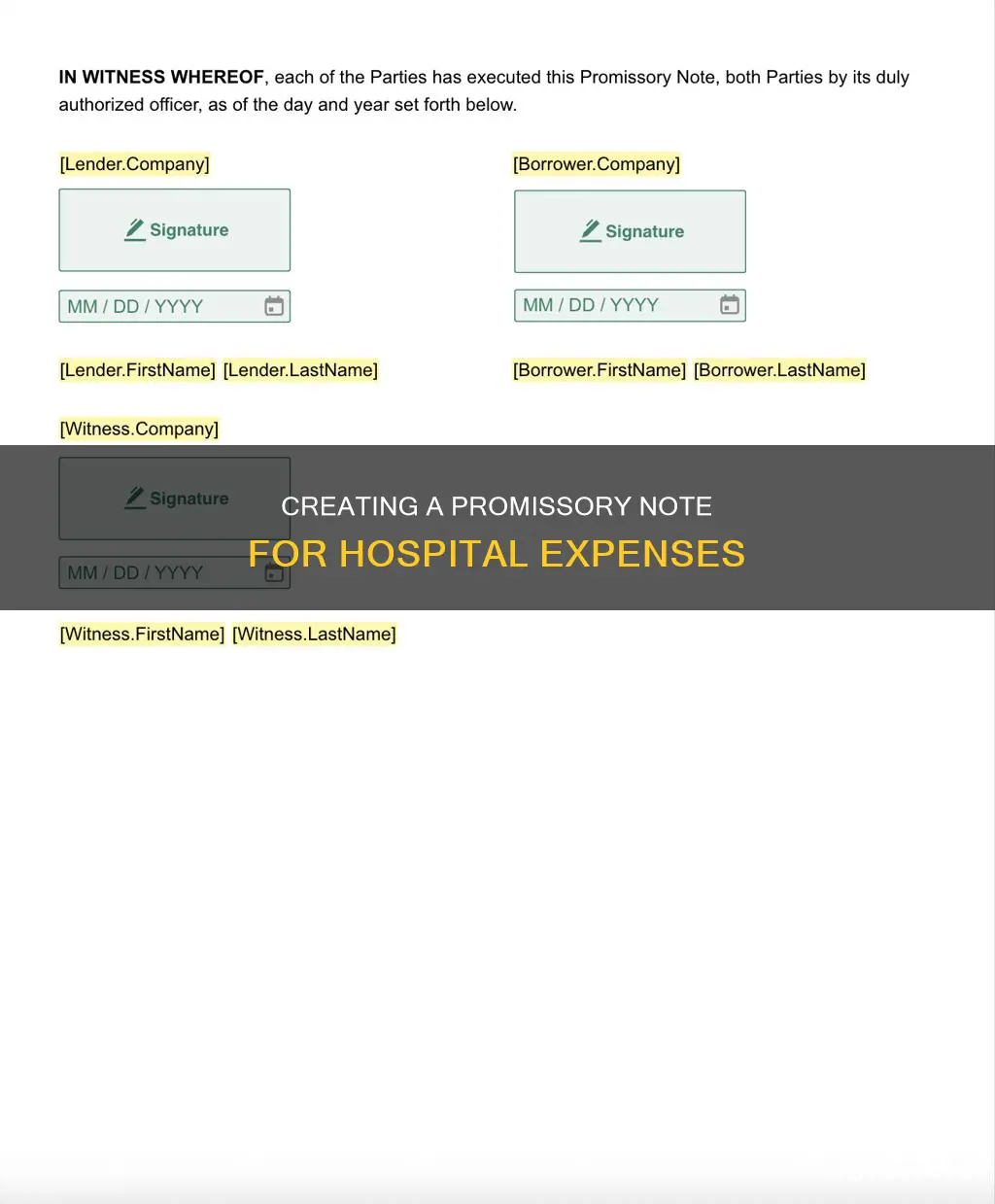how to make promissory note for hospital