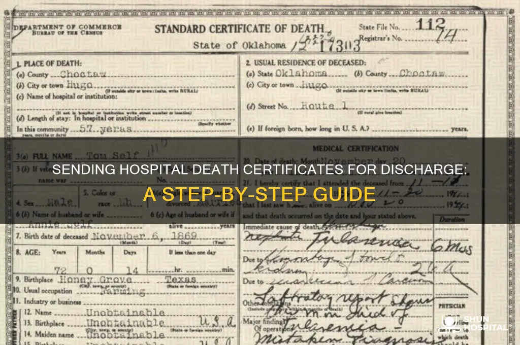 how to send the hospital death certificate for discharge