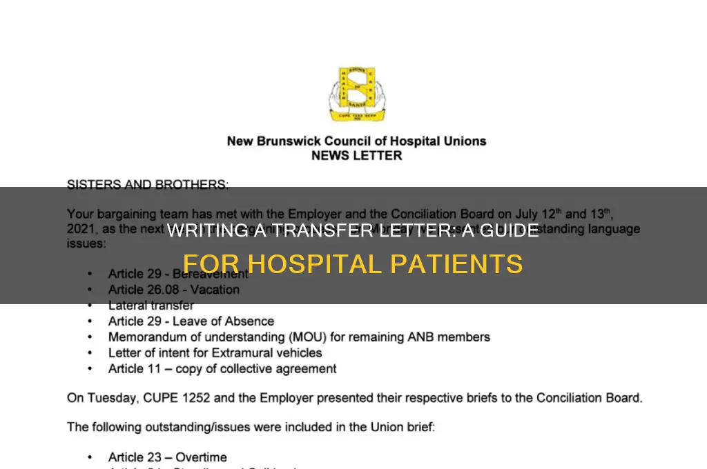 how to write a transfer letter to another hospital