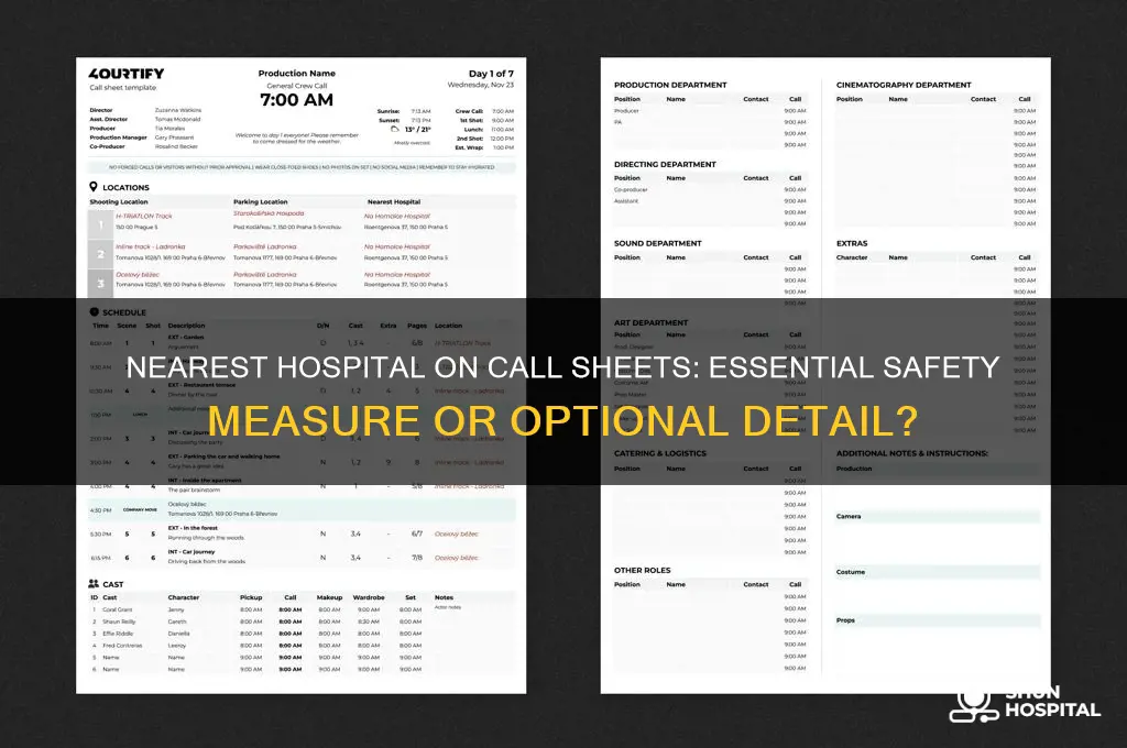 is a nearest hospital location required on a call sheet