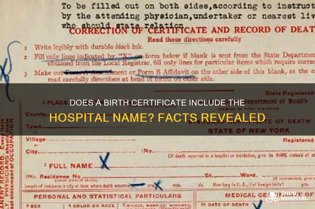 is the hospital name shown on a birth certificate