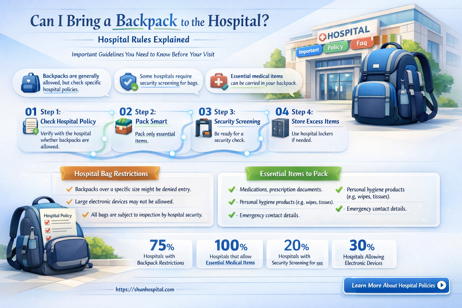 am i allowed to bring a backpack to a hospital