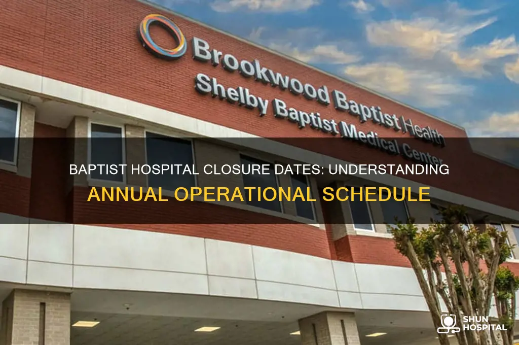 what days during the year is baptist hospital closed