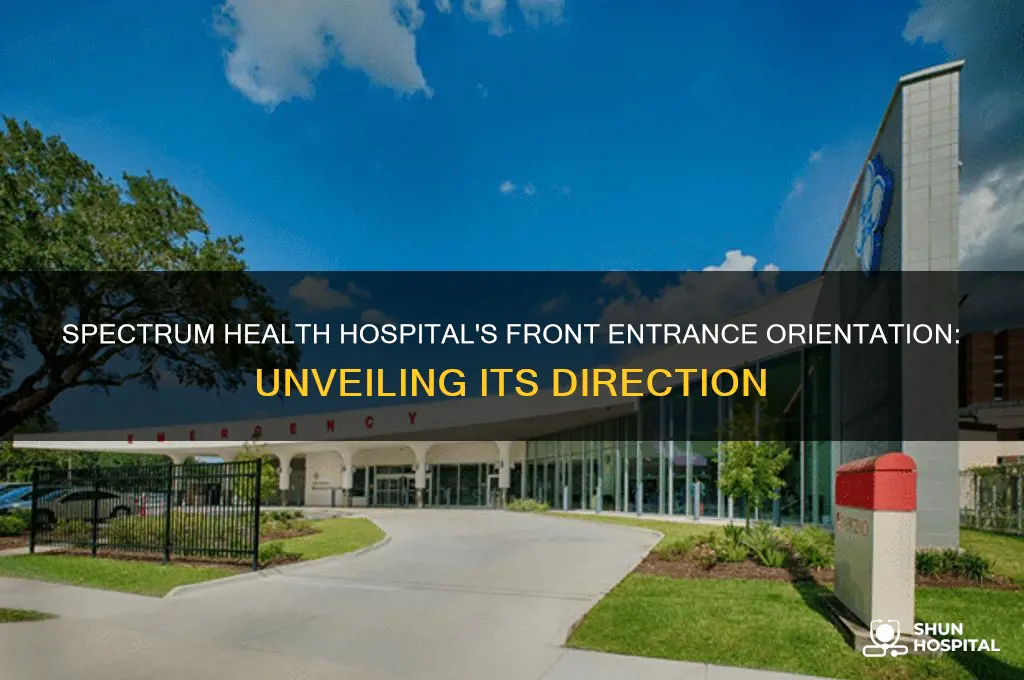 what direction does the fron of spectrum health hospital face