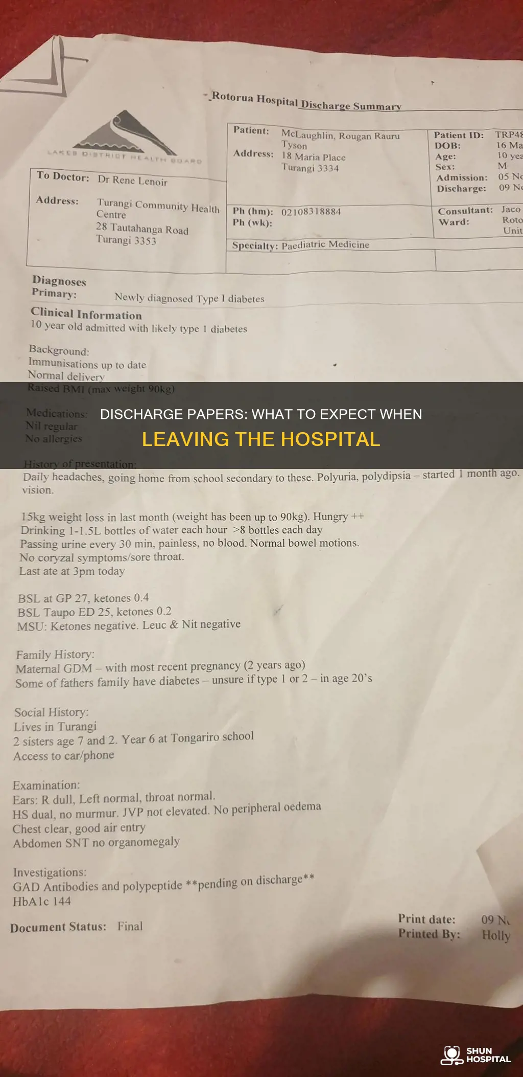what do hospital release papers look like