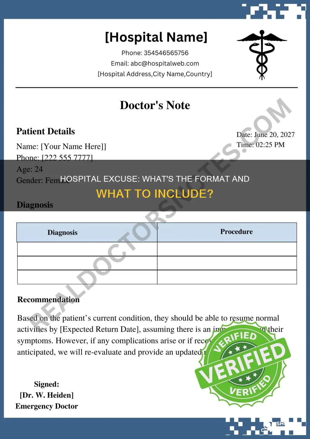 what does a hospital excuse look like