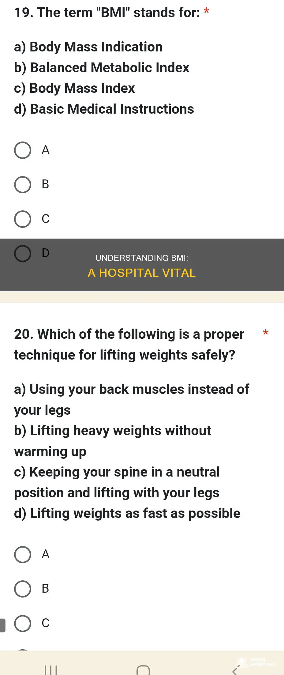 what does bmi stand for in hospitals