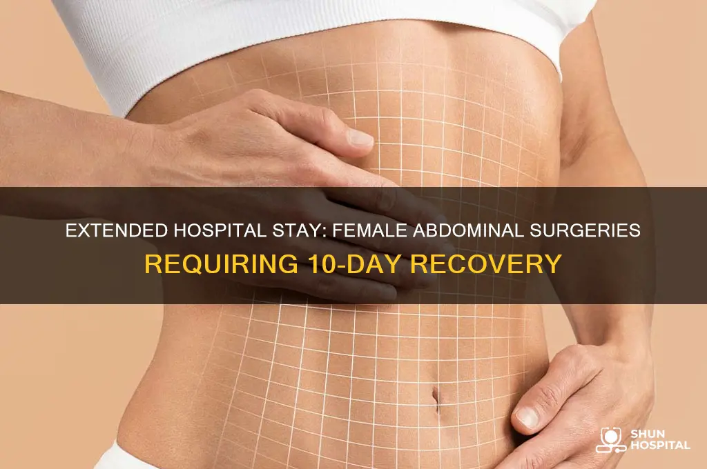 what female abdominal surgery requires 10 days in hospital