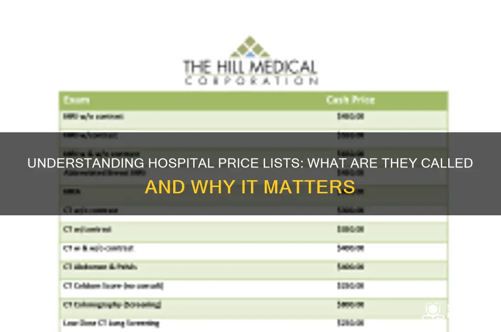 what is a price list called in a hospital