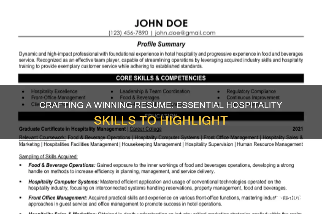 what should i put on my resume for hospitality