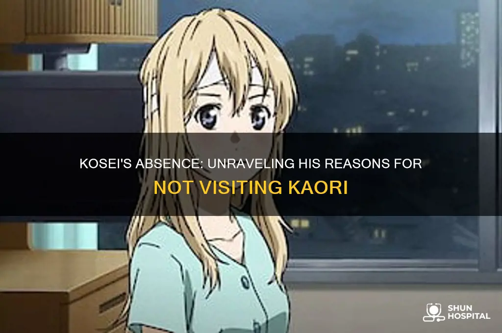 why does kosei not visit kaori in the hospital